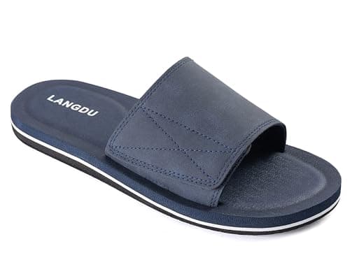 Image of LANGDU Mens Sliders Sandals Adjustable Lightweight Slipper Flip Flops,Blue 30,8UK