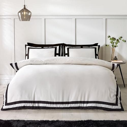 Image of Catherine Lansfield So Soft Mono Panel Double Duvet Cover Set with Pillowcases Cream Black
