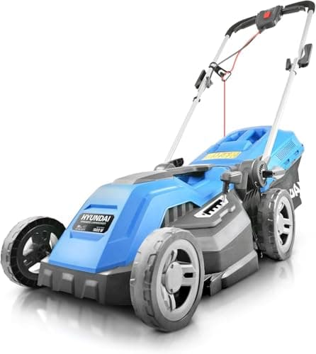 Image of Hyundai 15'' / 38cm 1600w Electric Lawnmower with Rear Roller with Mulching Feature 40 Litre Collection Bag and 5 Cutting Heights with 10m Power Cable