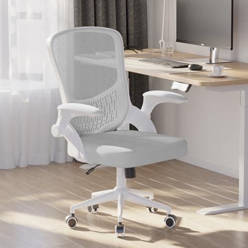 Image of naspaluro Computer Desk Chair with Flip-up Armrests/3D Lumbar Support/Metal Claws, Swivel Mesh Ergonomic Office Chairs, Comfy Mid-Back Study Home Office Chairs, Small Heavy Duty Gray Work PC Chairs