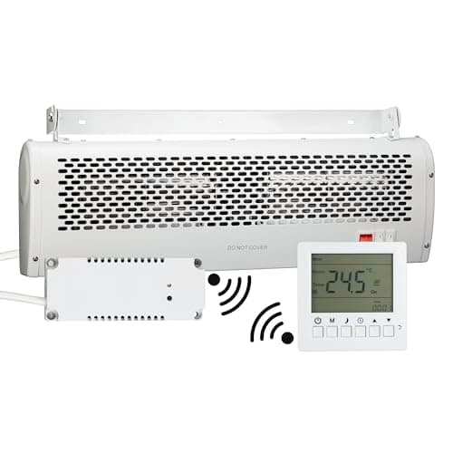Image of TCP 3kW Air Curtain Heater, Overdoor Fan with 2 Heat Settings & Cooling Mode, RF Wireless 7-Day Programmable Thermostat, Safety Overheat & Open-Window Protection, Wall or Ceiling Mounted