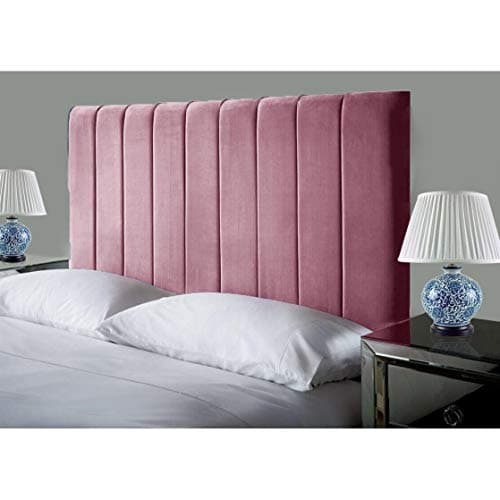 Image of Affordable Luxury Portland Lined Headboards in Elegant Plush Velvet Fabric, for Divan Beds, Bedroom and Hotel Furniture (4FT6 Double- Height 24", Pink)