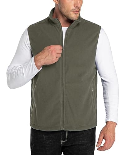 Image of 33,000ft Men's Fleece Gilets Lightweight Sleeveless Jacket Vest Windproof Bodywarmer Outerwear Golf Gilet With Zip Pockets for Hiking Cycling Running Olive Green L