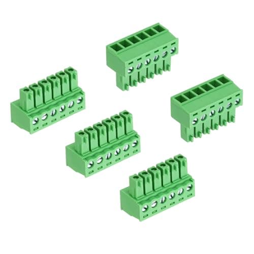 Image of sourcing map 5Pcs PCB Terminal Block, 300V 8A Male 6 Pin 3.81mm Pitch PCB Screw Mount Terminal Block Connector for Industrial Use, Electronic Projects, Green