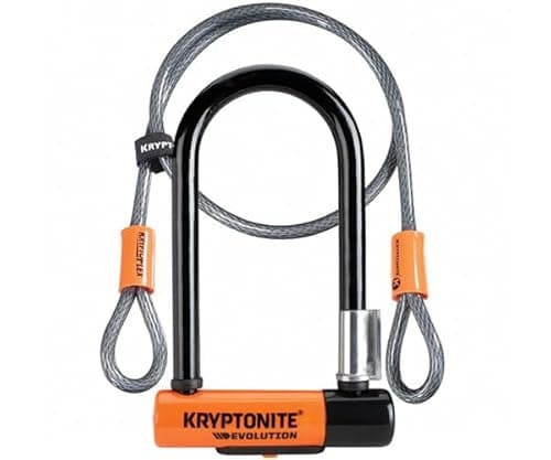 Image of Evolution Mini 7 U-Lock with 4 Foot Cable and Flexframe Bracket Sold Secure Gold 8.3cm x 17.8cm