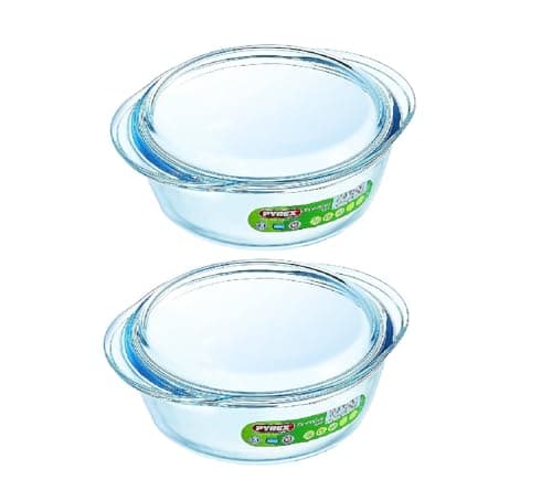 Image of Pyrex Essentials Glass Round Casserole Dish with Lid 1.0L Transparent (Pack of 2)
