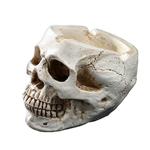 Image of VOANZO Resin Human Skull Ashtray Home Ornaments for Scary Halloween Decorations, Decorative Skulls, Skeletons Figurines for Bar Accessories, Smoking Room Decor for Smokers