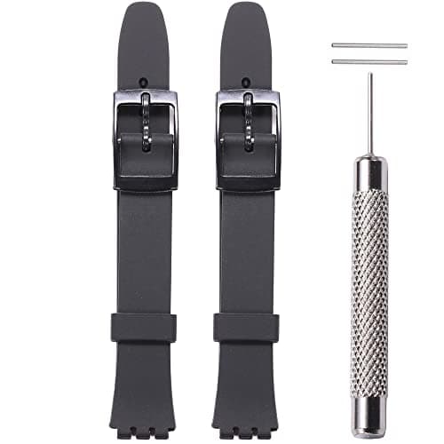 Image of WRISTARMOR Silicone Replacement Strap Compatible with Swatch 12mm Series Women's Lady Strap Sweatproof Pin Buckle Watch Band(Black)