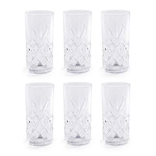 Image of 350ml Crystallised Glasses - Set of 6 | Highball Hi Ball Tumblers | Crystal Drinking Glasses | For Cocktails & Soft Drinks | Vintage Glassware | M&W