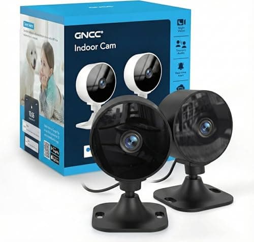 Image of GNCC GC3 2-Pack Security Camera Indoor 1080P, 2.4GHz WiF CCTV Cameras for Home/Pet/Baby, IR Night Vision, Fixed Lens, Easy Install, Works with Alexa, Plug-in, Cloud Subscription Required, Black