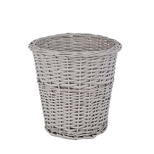 Image of Wickerfield Round Wicker Waste Paper Bin, Small Waste Bin for Bedroom, Woven Waste Paper Basket Bins for Office, Wicker Bedroom Bin, Versatile Wastebasket for Rubbish Trash (Grey)