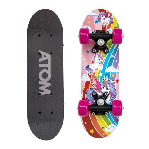 Image of Atom 17" Skateboard for Beginners or Pros | Kids & Teenager Maple Board With 3" PP Trucks | Mini Cruiser Complete | Suitable for All Aged 5+ (Unicorn)