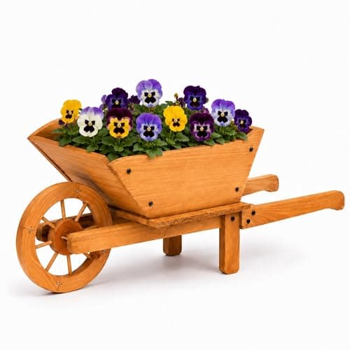 Image of Oypla Garden Wooden Wheelbarrow Flower Planter Ornamental Plant Pot