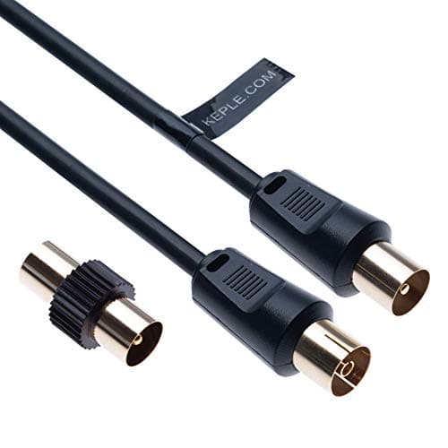 Image of TV Aerial Ariel Cable Coaxial Extension Lead Freesat RF Male to Female Plug with Male Adapter Coax Coupler for Freeview TV, DVD, VCR, SKY HD Virgin, BT, TV Box Satellite Antenna M-F Splitter Black 2m