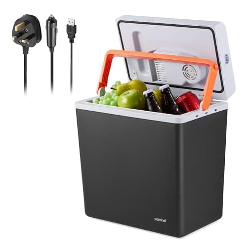 Image of VonShef 20L Electric Cool Box, Large Insulated Cooler Box with Hot & Cold Functions & Three Power Options (3-Pin 240v Wall Plug, USB-A & 12v Car Plug), Festival & Camping Accessories