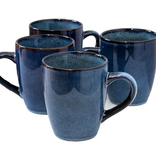 Image of Darthome Blue Reactive Glaze 350ml Mugs Set of 4 Stoneware Navy Speckled Tea Coffee Cups