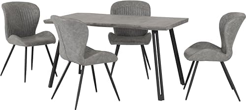 Image of Seconique Quebec Wave Edge Dining Set with 4 Dining Chairs in Concrete Effect/Grey Pu
