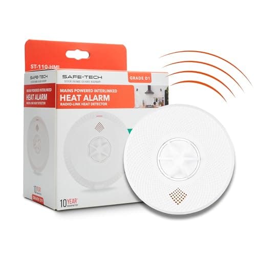Image of SAFE TECH Mains-powered Radio Interlink Heat Alarm for Kitchen Dual Interlink Hardwired Heat Alarms with 10 Years Tamperproof Backup Battery, Electrician Approved Wireless Heat Alarm BS EN 5446-2:2003