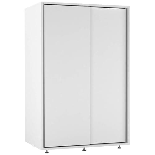 Image of URBNLIVING 120cm 2 Sliding Door Wardrobe, Freestanding Bedroom Closet with Hanging Rail & Durable Feet, Engineered Wood Storage Cupboard for Kids Room, Nursery or Small Spaces
