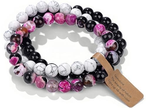 Image of SAIBANGZI Beaded Bracelets for Women - Natural Stone Crystal Stretch Bracelets, Elegant Fossil Design, Handmade Jewelry, Ideal Gifts for Her