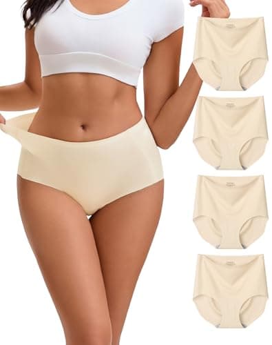 Image of INNERSY Nude Seamless knickers for Women High Waist No Show Underwear Ladies Invisible Pants 4 Pack (14, 4 Beige)