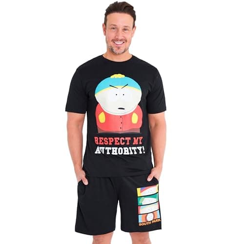 Image of South Park Mens Pyjamas Set Short PJs Funny Lounge Set Comfy Sleepwear Breathable Stan Kyle Cartman Kenny Nightwear Gifts for Men (XS, Black)