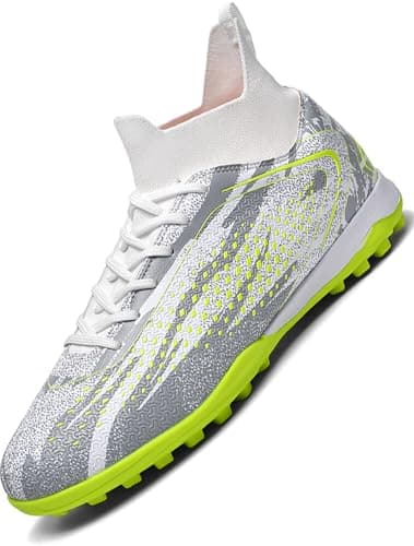 Image of Donbest Boys Football Boots Kids Football Shoes AG FG Cleats Astro Turf Trainers Professional Spikes Competition Soccer Shoes,White4,EU38