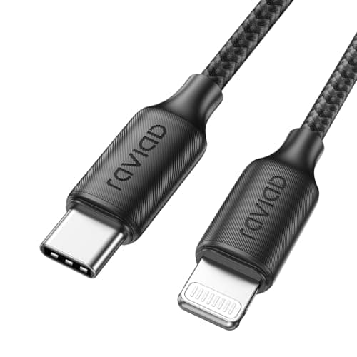 Image of RAVIAD USB C to Lightning Cable 1M [MFi Certified] iPhone Fast Charger Cable Power Delivery Nylon USB-C Charging Cord for iPhone 14/13/12/12 PRO Max/12 Mini/11/11PRO/XS/Max/XR/X/8/8Plus/iPad -Black
