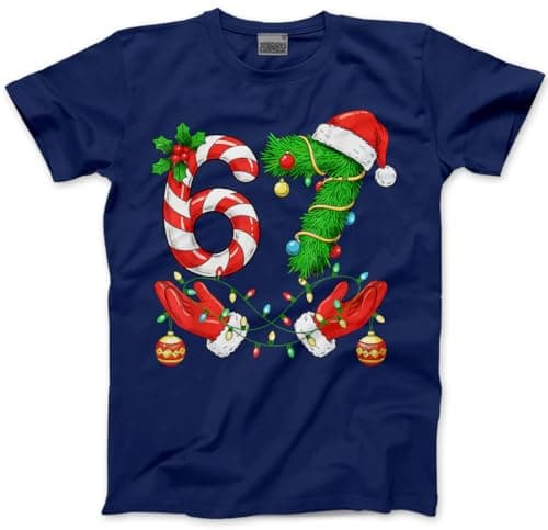 Image of HotScamp 6-7 Christmas Top for Kids, Teens and Adults – 67 Xmas Santa Hands 6 7 Slogan T-Shirt - Six Seven Graphic Tee Festive Meme Christmas Jumper Day Tshirt - 12-13 Years Navy