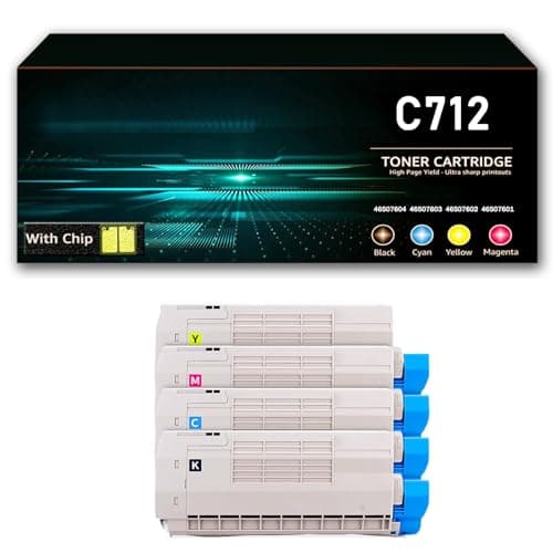 Image of Compatible C712 Toner Cartridge Replacement for OKI 46507604 46507603 46507602 46507601, High Yield Work with Okidata C712 C712n C712dn Laser Printers, Can Add Ink,4 Colors-1Pack