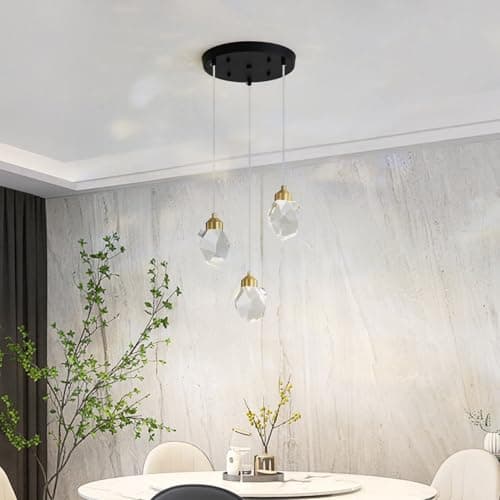 Image of Sxtiger Modern Crystal Pendant Light, 3-Color LED Crystal Pendant Light, Black Ceiling Hanging Pendant Lamp Adjustable Height, for Kitchen Island Bedroom Dining Room (Black, 3-Head)