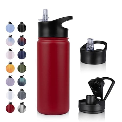 Image of UMBFUN Insulated Water Bottle - 500ml 2 Lids (Straw Lid and Spout Lid) - with Straw,Stainless Steel Double-Walled Insulated Vacuum Leakproof,BPA Free,Drink Flask for Travel Sports Gym Camping Hiking