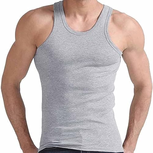 Image of Men's 100% Cotton Singlet Sleeveless Vests Bodybuilding Training Gym Tank Tops Basic Plain Colour Casual Undershirt (L, Grey)