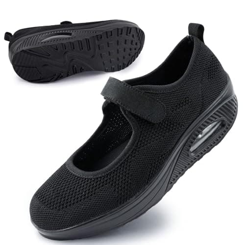 Image of Women's Comfortable Working Nurse Shoes Non-Slip Adjustable Breathable Walking Buffer Fitness Casual Nursing Orthotic Lightweight Shoes Ab-Black UK/5