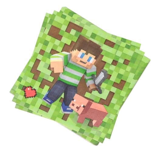 Image of 40Pcs Pixel World Themed Party Napkins, 2-Ply 33 x 33 Cm Napkins Disposable, Fun Gaming-Inspired Paper Serviettes Ideal for Kids' Birthday Parties, Gamer Themed Gatherings & Friend Get-Togethers