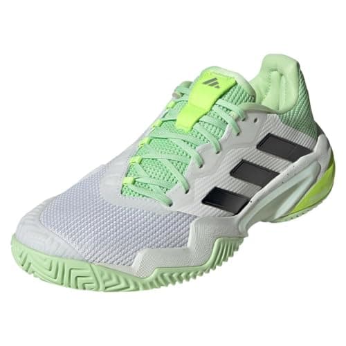 Image of adidas Men's Barricade 13 Sneaker Shoes, White/Black/Semi Green Spark, Size 12.5