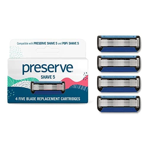 Image of Preserve Shave 5 Razor Blades Refills - 5 Blade Razors for Men & Women - Ceramic Coated Shavers for Comfort with Aloe-Cocoa Butter Strip - Reusable Shaving Refill - 4 Pack