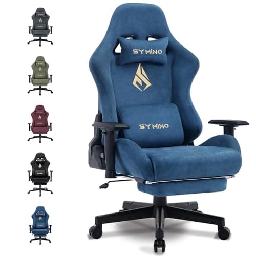 Image of Symino Gaming Chair, Computer Chair with Footrest, Headrest and Lumbar Support, Ergonomic PC Chair, Height Adjustable Rotating Task Chairs, Blue