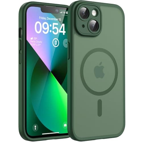 Image of TOCOL Magnetic for iPhone 13 Case 6.1-Inch, Fit for MagSafe, Upgraded [Full Camera Protection], [14FT Military Grade Drop Tested] Shockproof Slim Translucent Matte Back Cover (Alpine Green)