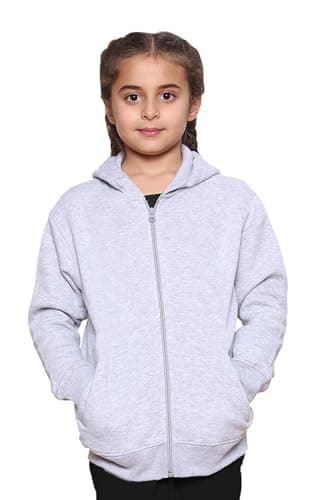 Image of WOOD QUAIL Kids Girls Boys Zipper Hoodie Unisex Fleece Zipper Top Jacket PE School Sweat Hoodie Sports Casual Wear (4-13 Years) (13-14 Years, H-Grey Zipper Hoodie)