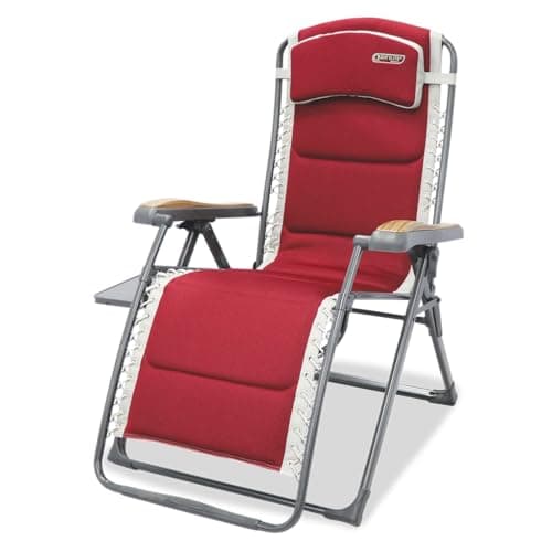 Image of Quest Bordeaux Pro Range – Folding Camping Chairs, Loungers & Accessories, Red – Recline/Easy/Relax XL/Double Snug/Lounge Bed/Leg Rest Options (1, Bordeaux Pro Relax XL Chair With Side Table)