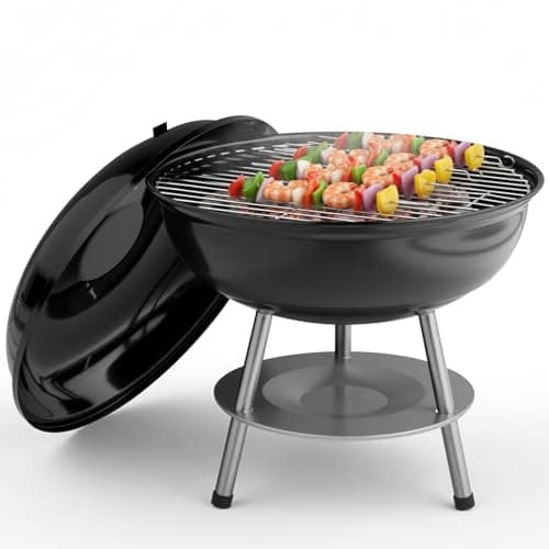 Image of Outopee 14" Portable Charcoal Grill, Tabletop Outdoor Barbecue Smoker with Dual Venting System, Enamel Coated, Small BBQ Grill for Camping Garden Party Picnic Cooking, Black