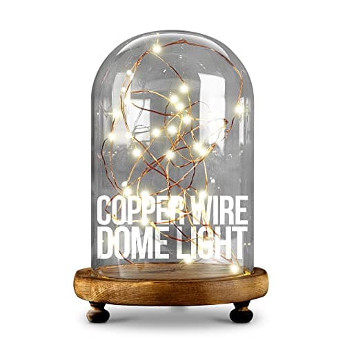 Image of iN Home Copper Wire LED Dome Light with Remote - 30 LED Fairy Lights on 3M Long Copper Wire with Glass Dome and Wooden Base - Perfect Home Decor or Table Centrepiece Decoration