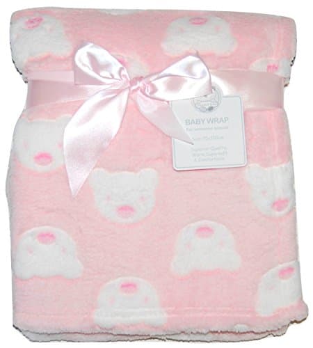 Image of Baby Girl Soft Fleece Wrap Blanket Pram Cot Crib Moses Basket Pink Bear