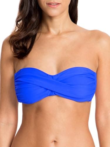 Image of Ocean Blues Women's Royal Blue Swimsuit Top Bandeau Bikini Top Plus Size Ruched Bathing Suit Top Size Medium