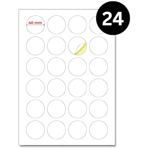 Image of Double Dragon, 600 Round Sticker Labels, 40mm Diameter, White Self-Adhesive, on 25 A4 Sheets (24 Stickers per Sheet, 600 Total), Writable & Printable with Laser/Inkjet Printers, Multi-Purpose Use