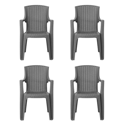 Image of simpa Stackable High Back Plastic Rattan Effect Garden Chairs - Grey Set of 4