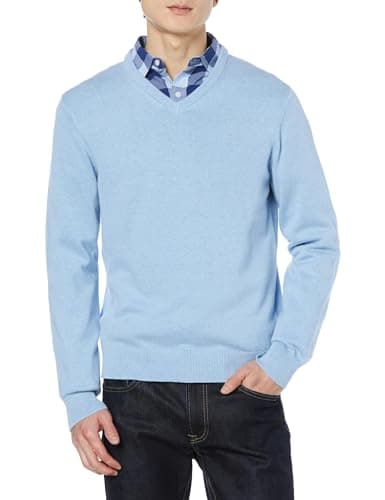 Image of Amazon Essentials Men's V-Neck Sweater (Available in Big & Tall), Light Blue Heather, Medium
