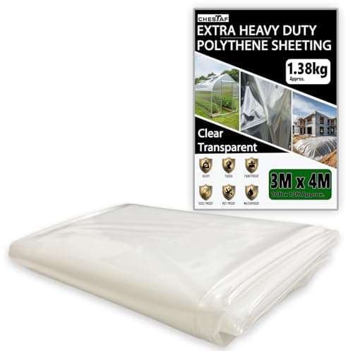 Image of Extra Thick Plastic Sheeting 1.38KG Heavy Duty 3M X 4M Clear Polythene Sheet Thickened Polytunnel Membrane Greenhouse Waterproof Garden Dust Sheet Gardening Grow Insulation Building Rubble Protection