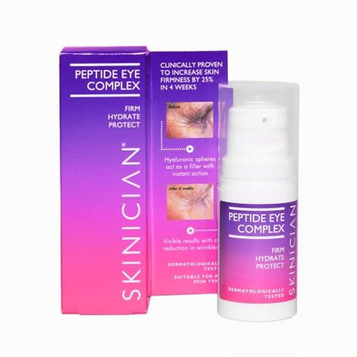 Image of SKINICIAN Ageless Peptide Eye Complex - Anti-Wrinkle Eye Cream with Hyaluronic Acid & Vitamin C - Peptide Serum Eye Cream for Dark Circles - Stimulate Collagen Product - Vegan & Cruelty Free (15ml)